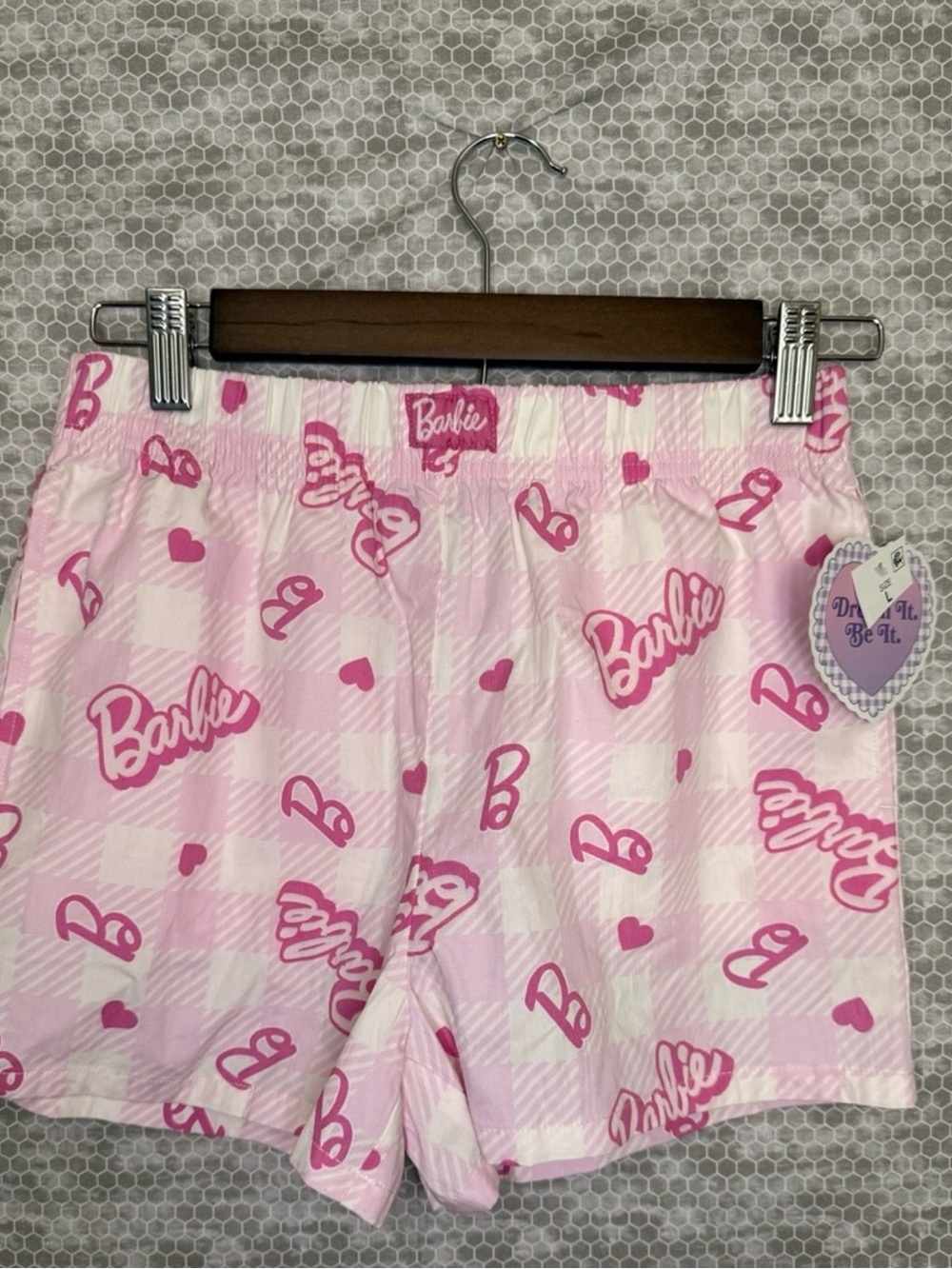 Barbie Pink White Plaid Girls' Lounge Shorts